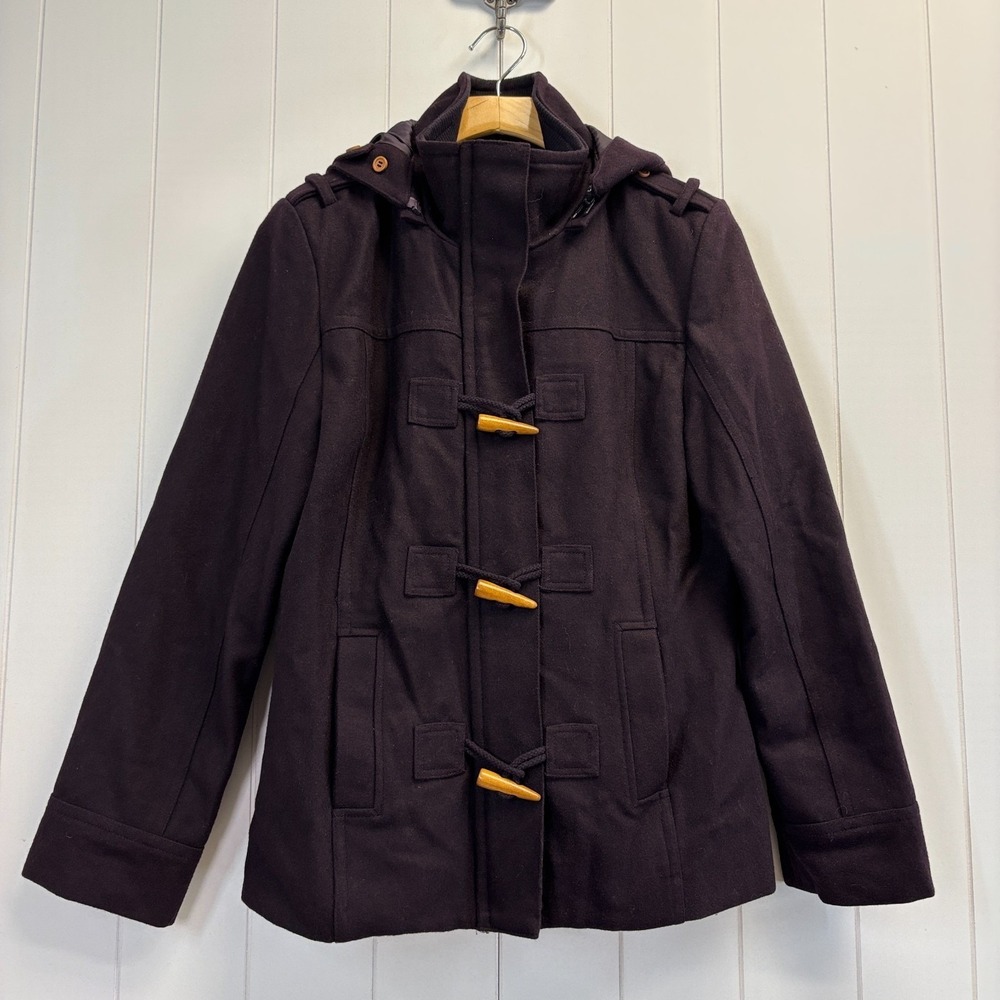 Coffee Shop Dark Academia Hooded Toggle Duffle Coat Women Large Preppy Heritage